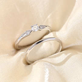小众设计情侣戒S925银镀18K白金圆形莫桑钻小套戒主石3.5mm/0.2ct