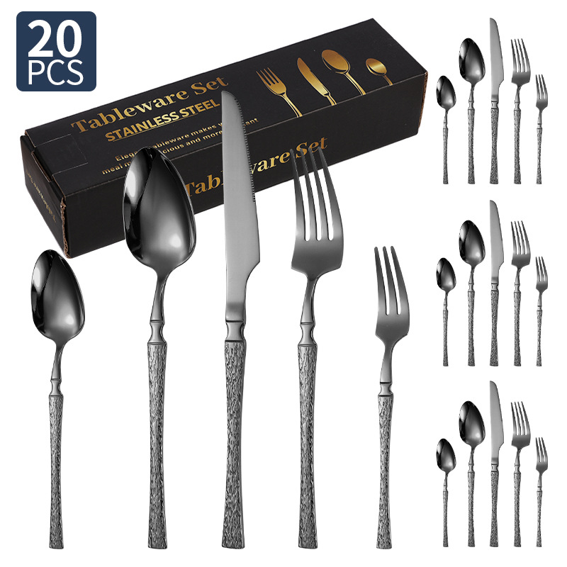 Cuchillos, tenedores y cucharas de acero inoxidable con cintura pequeña transfronteriza Juego de vajilla de acero inoxidable con cuchillo y tenedor de filete dorado, juego de 20/24/30