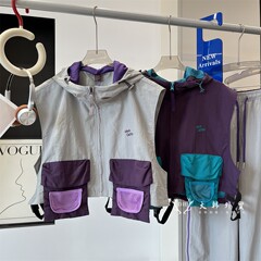 男女情侣款秋季户外撞色背心徒步登山连帽无袖坎肩马甲 9159
