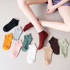 New Summer and Autumn Women's Short Socks with Japanese Lace Edge Bubbles Mouth Cotton Socks Low Top Cute Colorful Slip-On Short Tube Socks