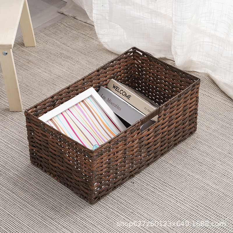 Cesta de almacenamiento de escritorio de oficina Cesta de almacenamiento tejida de ratán de imitación Libros y revistas Cesta de almacenamiento de acabado de escritorio Suministro