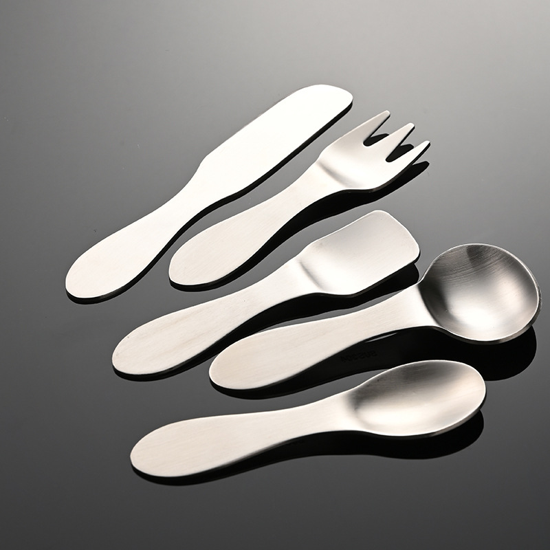 Aien 304 Stainless Steel Kidsren's Knife, Fork and Spoon Set Ice Cream Spoon Compact Western Tableware Baby Gift Tableware