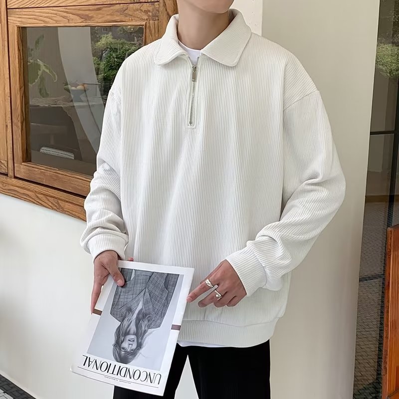 2025 suéter para hombre primavera moda coreana solapa suelta solapa suéter de cuello de polo de estilo perezoso suéter de todo fósforo