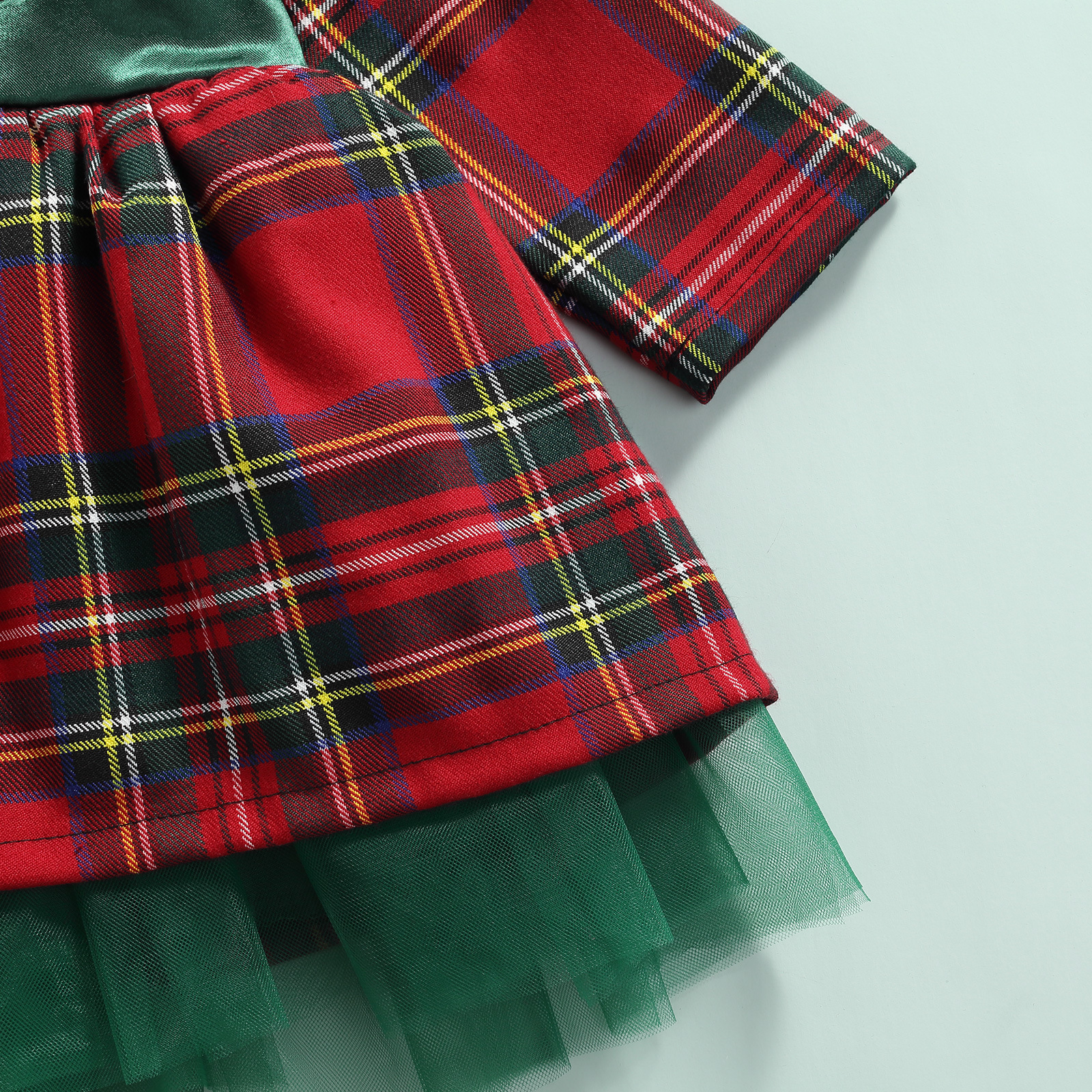 Weihnachten Neue Kinderkleidung Mädchen Plaid Langarm Big Bow Mesh Prinzessin Kleid_voghion.com