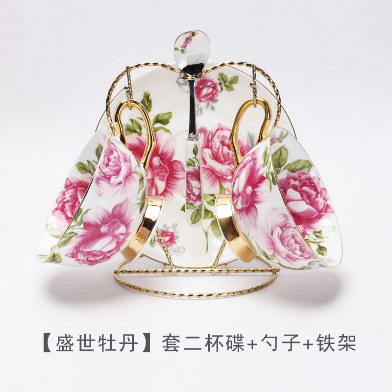 Estilo europeo de lujo ligero hueso China taza de café y platillo traje británico juego de té de la tarde de alta gama exquisita taza caja de regalo al por mayor