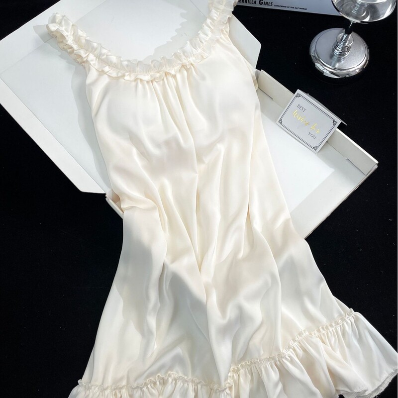 French Ice Silk Satin Pajamas for Women Summer 2026 New Champagne White Princess Nightgown Lace Suspender Skirt for Girls French Ice Silk Satin Pajamas for Women Summer 2026 New Champagne White Princess Nightgown Lace Suspender Skirt for Girls