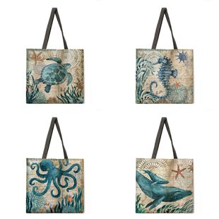Amazon Temu Classic Ocean Print Women's Bag Shoulder Bag Tote Bag Handbag Reusable Shopping