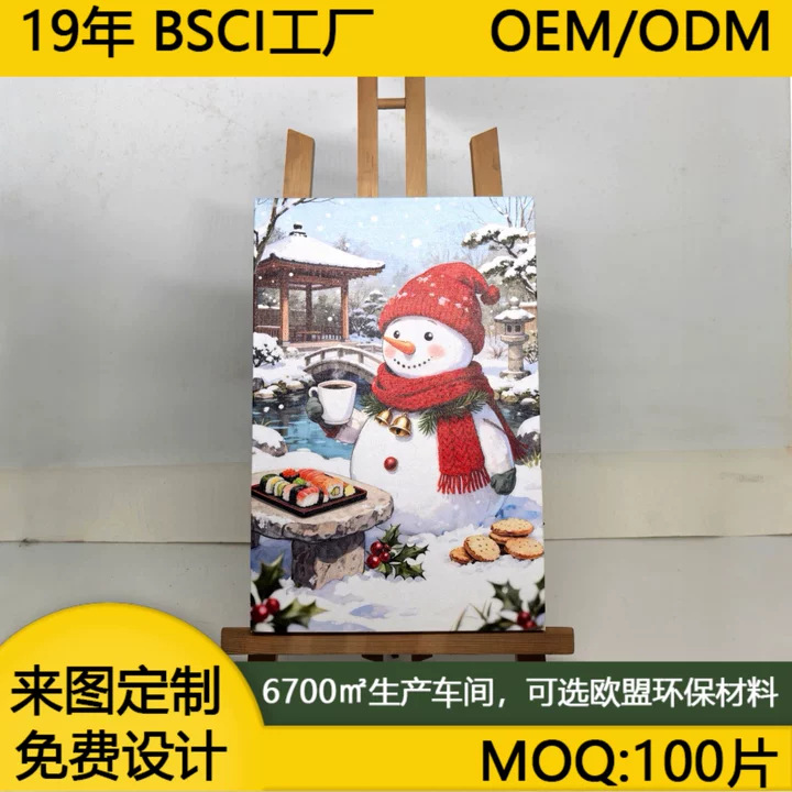 圣诞挂画 LED 帆布画批发定制雪人雪景墙壁挂画艺术欧美跨境专