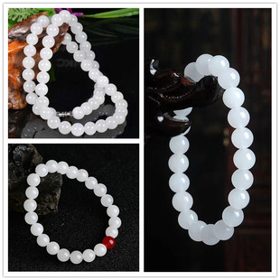 Golden Silk White Jade Bracelet for Men and Women, White Jade Round Beads, Fortune Bead Bracelet Necklace, Imitation Jade Jewelry Wholesale, Beige Jade