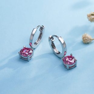New S925 Sterling Silver Classic Four Claw Pink Moissanite Ear Buckle Fashion Elegant Women Earrings Sterling Silver Earrings