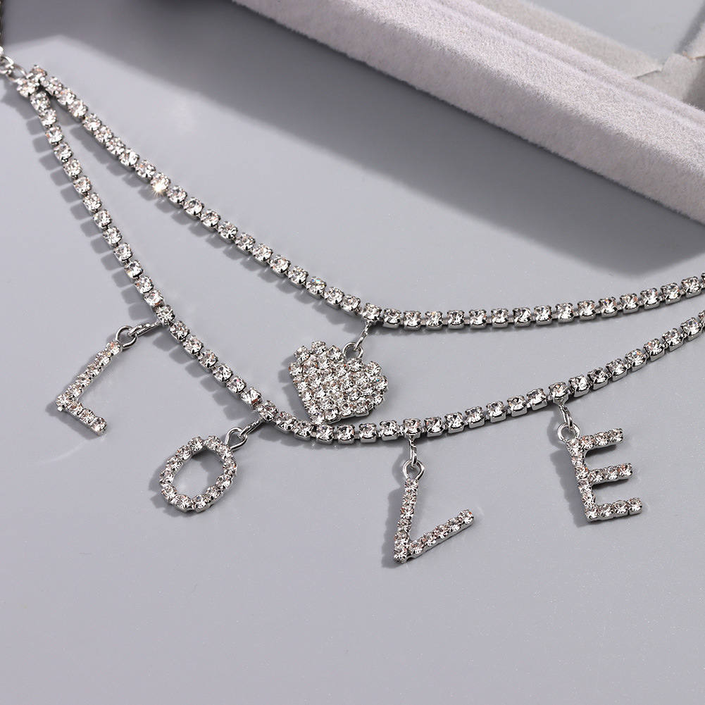 Fashion Letter Heart Shape Alloy Layered Inlay Rhinestones Womenu0027S Anklet 1 Piece