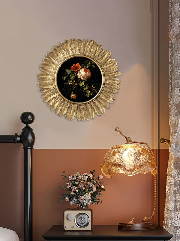 Entrance Decorative Painting, French-Style Vintage European Retro Dining Room Wall Art, Living Room Background Wall Floral Mural, Picture Frame Ornament