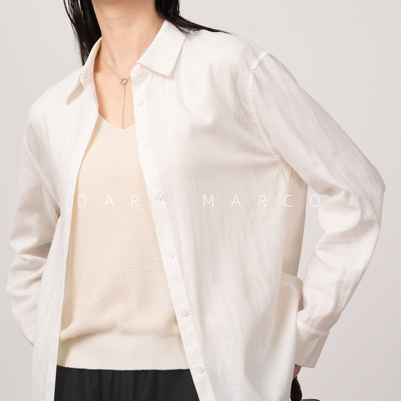 Xiaohe Summer Wear Natural Imported Linen High-Quality Simple Cardigan Loose Fit Women's Casual Shirt Old Money Style