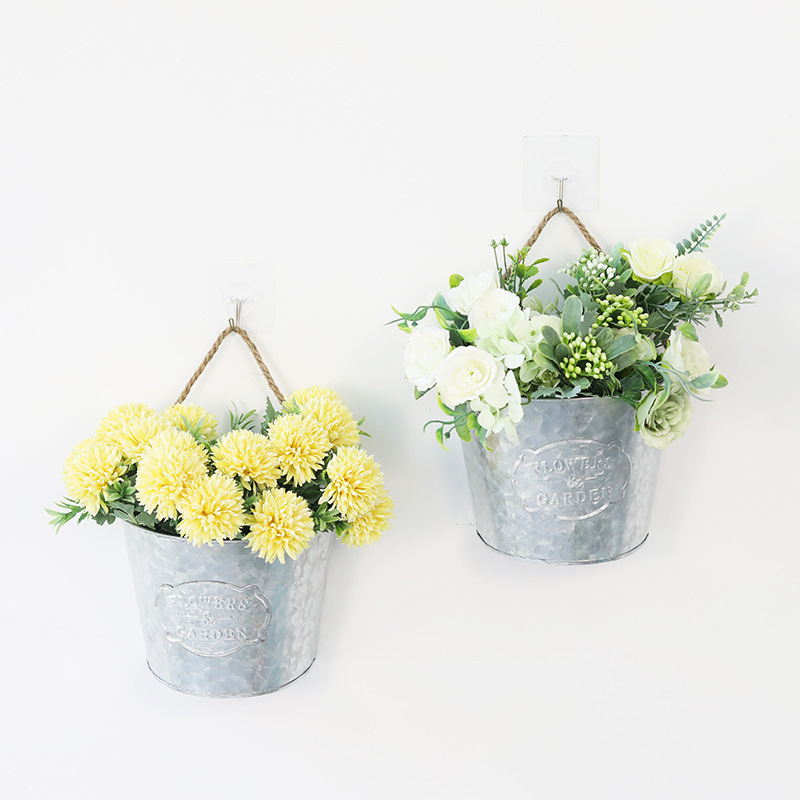 Pastoral Snow Pattern Iron Semi-round Wall Hanging Flower Pot Indoor Wall Vintage Old Hanging Flower Vessel Balcony Hanging Basin