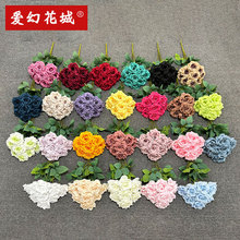 仿真花九头钻石玫瑰厂家直销高端婚礼布景园林工程绢布假花装饰花