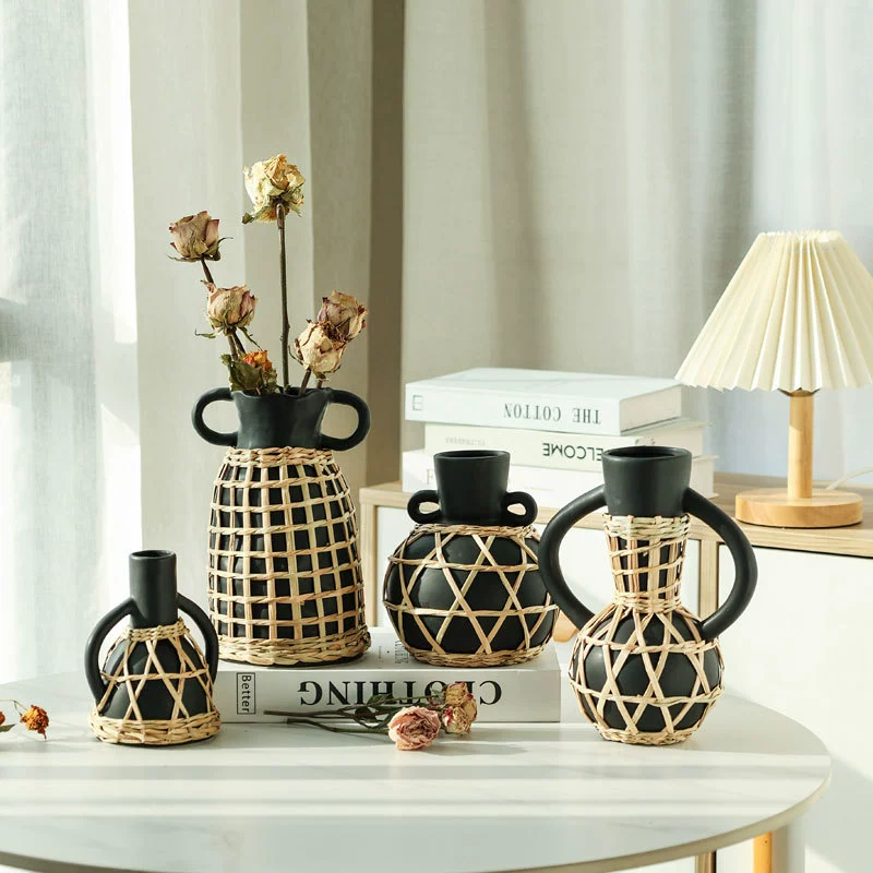 Творожная соломенная ваза Сено тканая керамическая ваза креативные традиционные цветы Сухие цветы дома гостиная гостиная декоративная украшение