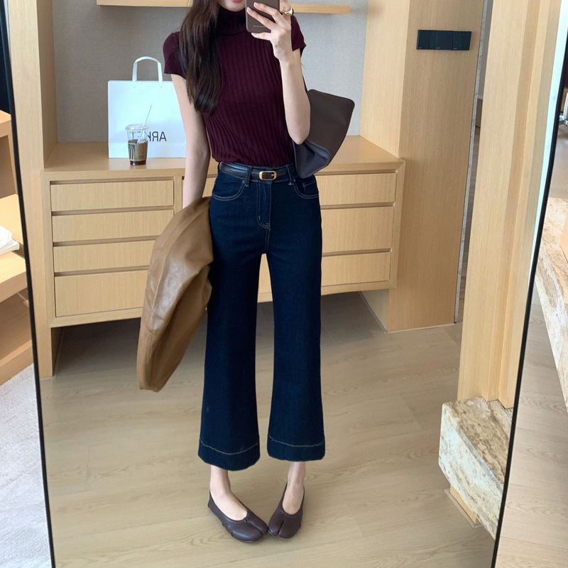 Autumn TOP European-style Guangzhou Thirteen Rows original denim anti-fade stretch 8-point capri jeans with belt 82616