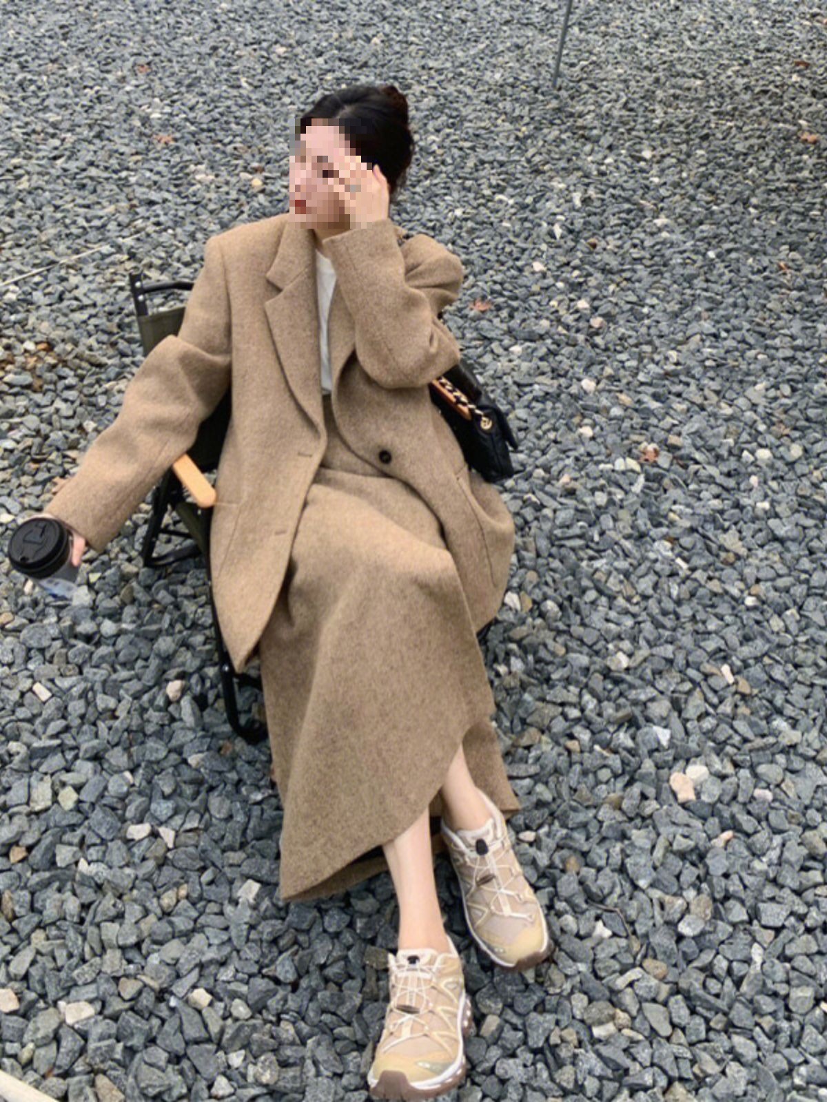 时尚感小洋装秋冬新款韩系穿搭廓形毛呢西装外套两件套装