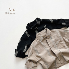 Children's Personality Shirt Spring and Autumn New Middle and Small Children Pure Cotton Japanese Style Cardigan Top Girls' Korean Version Fashion Outerwear Clothing