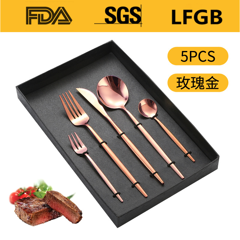 Portugal cuatro piezas principales caja de regalo comida occidental cuchillo, tenedor y cuchara traje Amazon vajilla de acero inoxidable 4/5 piezas traje