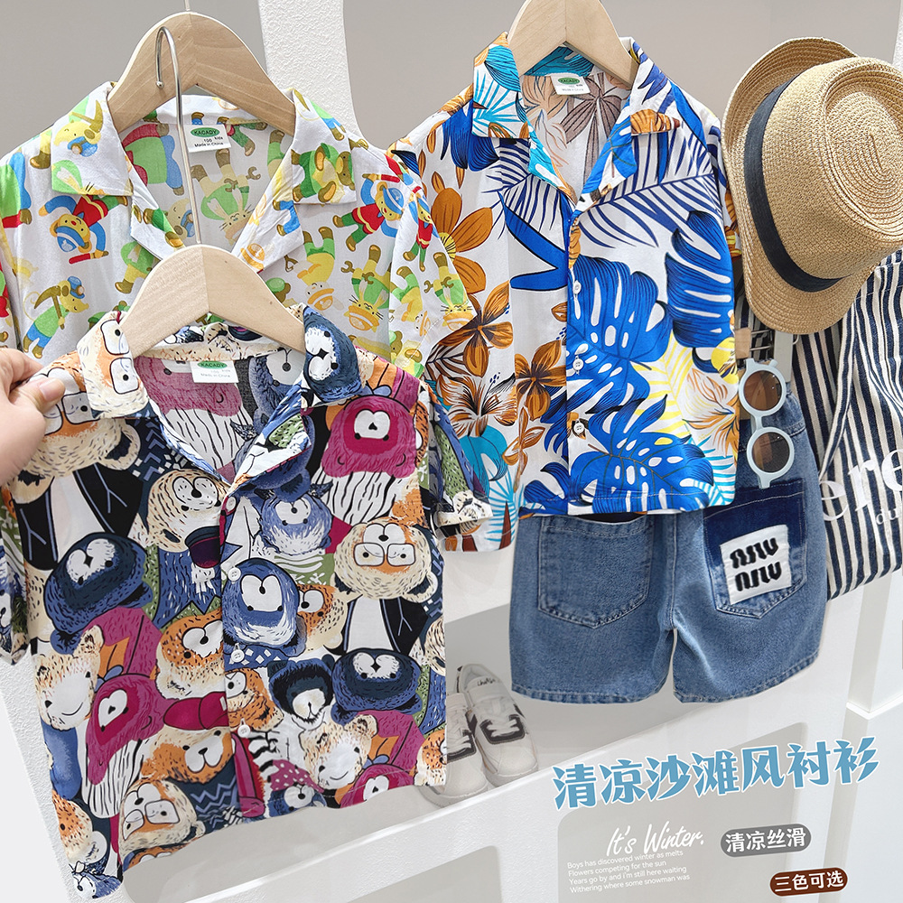 Camisa de verano para niños camisa de flores 2024 para niños medianos y grandes camisa casual para niños solapa ropa de playa estilo de vacaciones manga corta