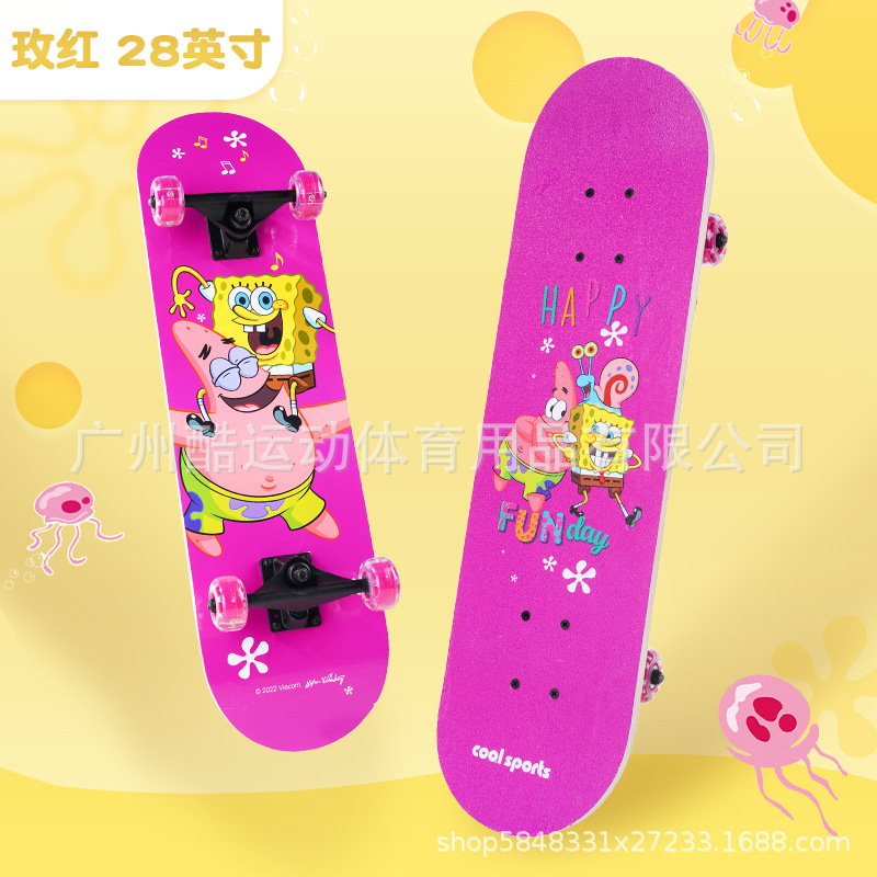 Spongebob Squarepants Children's Four-wheel Skateboard Beginners Adult Boys and Girls Teenagers Brush Street Board Professional Double Skate Scooter