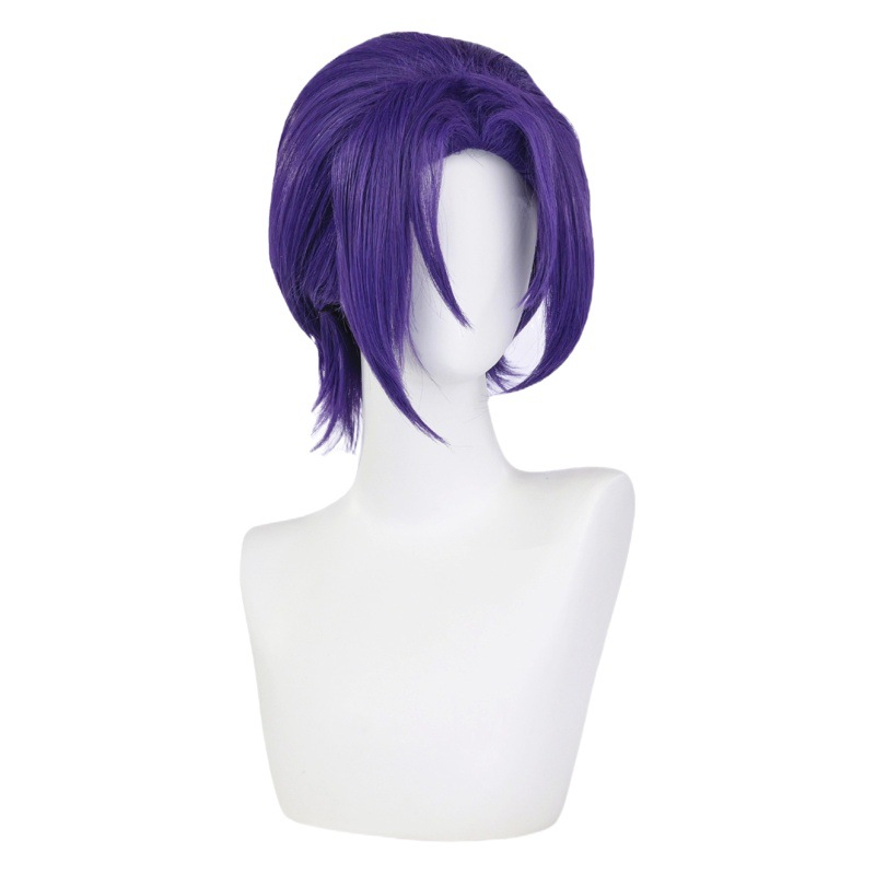 Anime peluca Cosplay prisión azul sombra real Ling rey peluca cubierta de la cabeza púrpura medio-longitud Pelo Corto capa