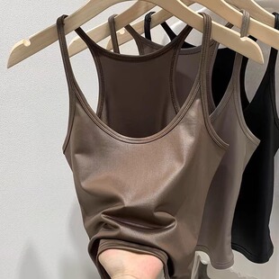 6214# Spice Girls American Style pu Imitation Leather Sexy Slim Sling Women's 2024 Early Autumn New Outer Wear Vest