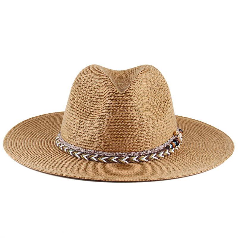 Comercio exterior fábrica venta al por mayor estilo étnico cuerda creativa decorativa sombrero de paja verano hombres y mujeres sombrero de sol al aire libre