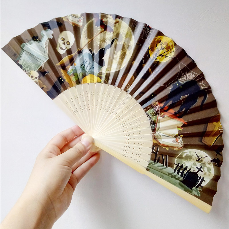 Decoración de Halloween Fan de papel calabaza elementos esqueleto Fan de papel Fantasma Halloween accesorios Fan para imprimir