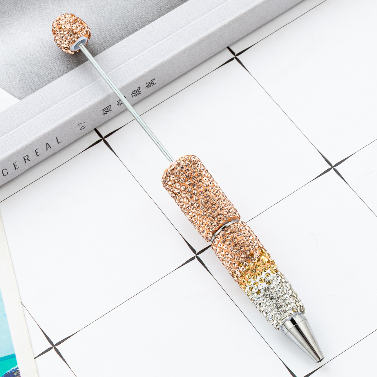 Diy creativo bolígrafo con cuentas de diamantes completos pegatinas hechas a mano con incrustaciones de diamantes, bolígrafo con cuentas degradadas, bolígrafo con cuentas giratorias multicolor