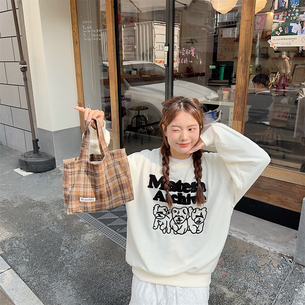 311021 Simple ins retro style woolen multi-color handbag for women, 2023 new checkered autumn and winter women's bag undefined