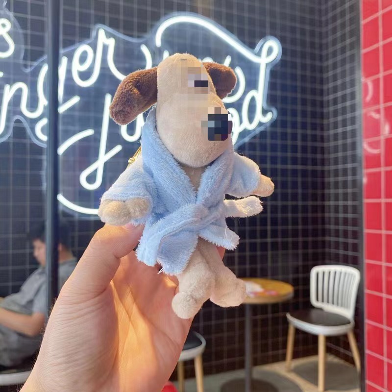 Leader puppy + blue bathrobe