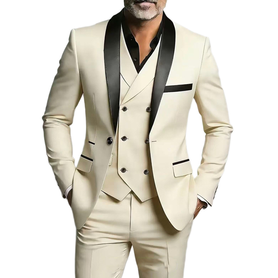 Men's Clothing Men's Slim Fit Three Piece Suit Double Slit Shawl Collar Formal Attire For Grooms Best Men Banquets_voghion.com