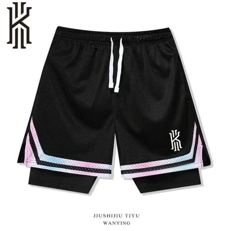American-Style Basketball Shorts for Men, Summer, Knee-Length, Two-In-One Design, High Elasticity, Quick-Dry, Breathable Training and Fitness Sports Shorts