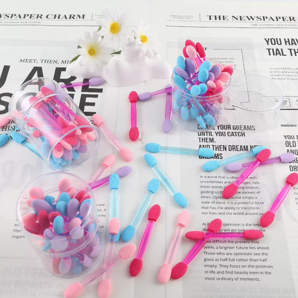 盒装25支双头眼影棒海绵眼影刷圆桶乳胶美甲晕染刷多色系厂家批发