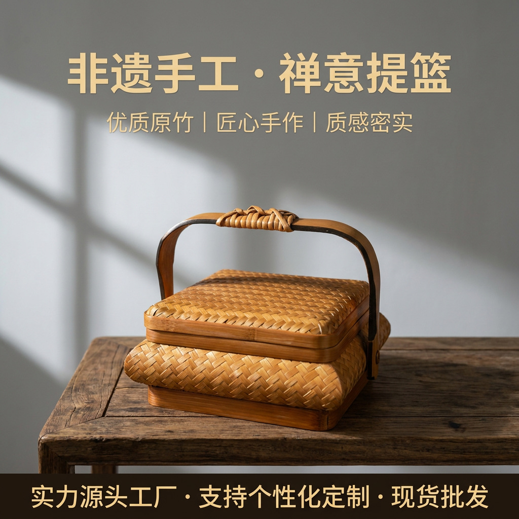 Factory direct sales of lacquered bamboo woven baskets, retro Chinese food boxes, creative tea sets, storage baskets, and business souvenirs.