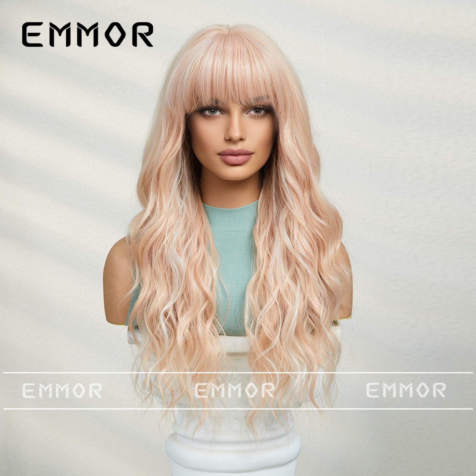 SHIEN transfronterizo primavera nueva moda vigorosa flequillo ondulación del agua larga peluca rizada pelucas de pelo completo