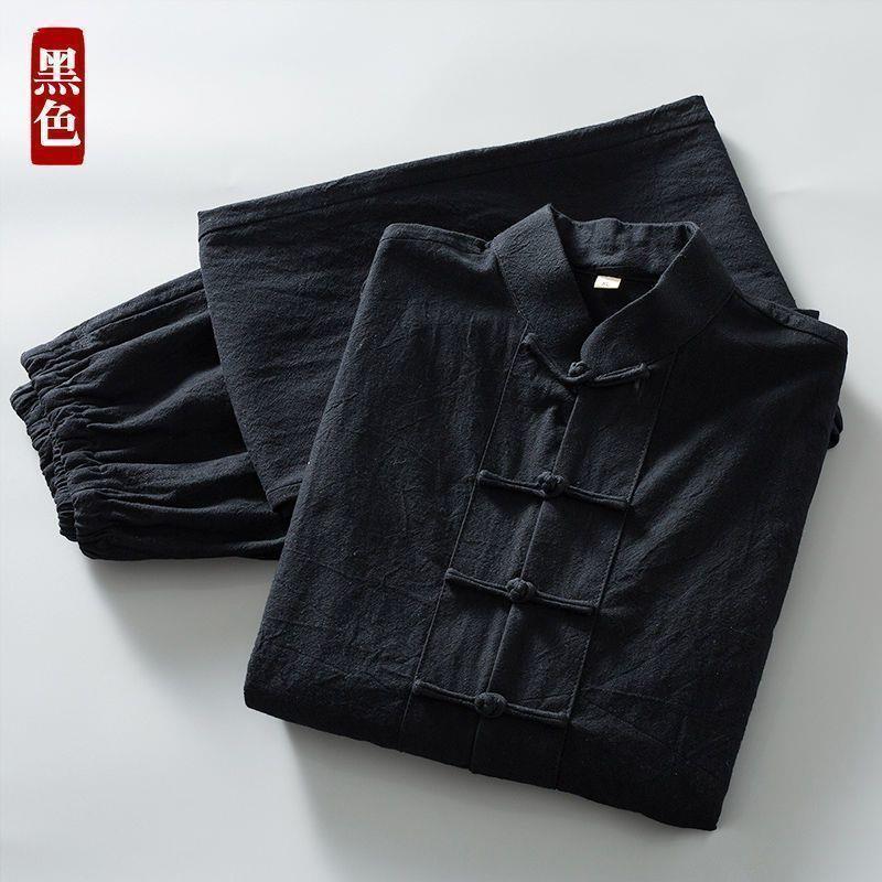 Traje Tang, traje de hombre, otoño, algodón y lino, traje de manga larga, estilo chino, ropa de hombre de mediana edad y anciano, traje de túnica para padre, ropa de anciano image 9