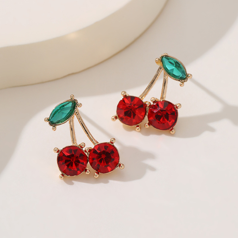 Europa y América de moda moda diamantes fruta amor aretes nuevos comercio transfronterizo personalidad aretes de cereza image 4
