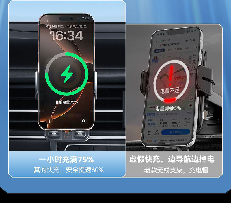 New electric rotating horizontal and vertical screen car wireless charging stand, fully automatic air vent car 15W wireless charger