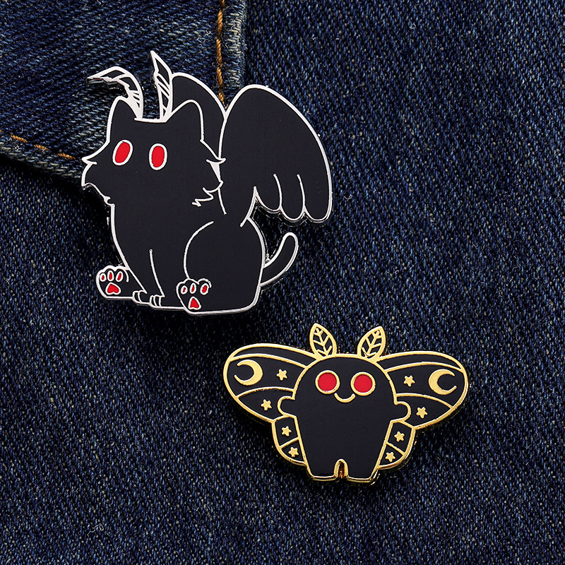 Cross-border new animal badge cartoon butterfly shape brooch personality creative black cat enamel metal badge