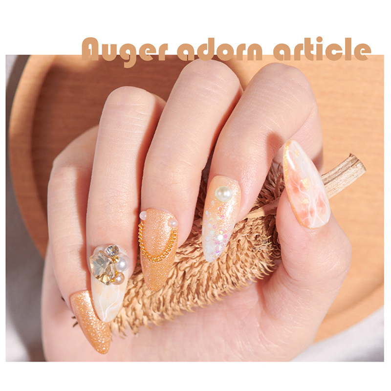 Nuevo producto transfronterizo uñas 12 cuadros caja de tiras largas joyas remaches perlas diamantes de imitación diamantes de vidrio brocas de uñas mixtas