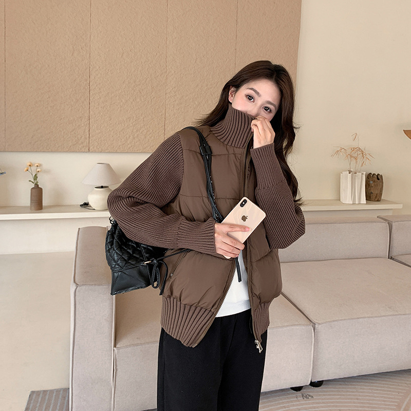 2025 nueva mujer transfronteriza de punto con cremallera camisa de algodón otoño invierno corto abrigo de algodón de cuello vertical