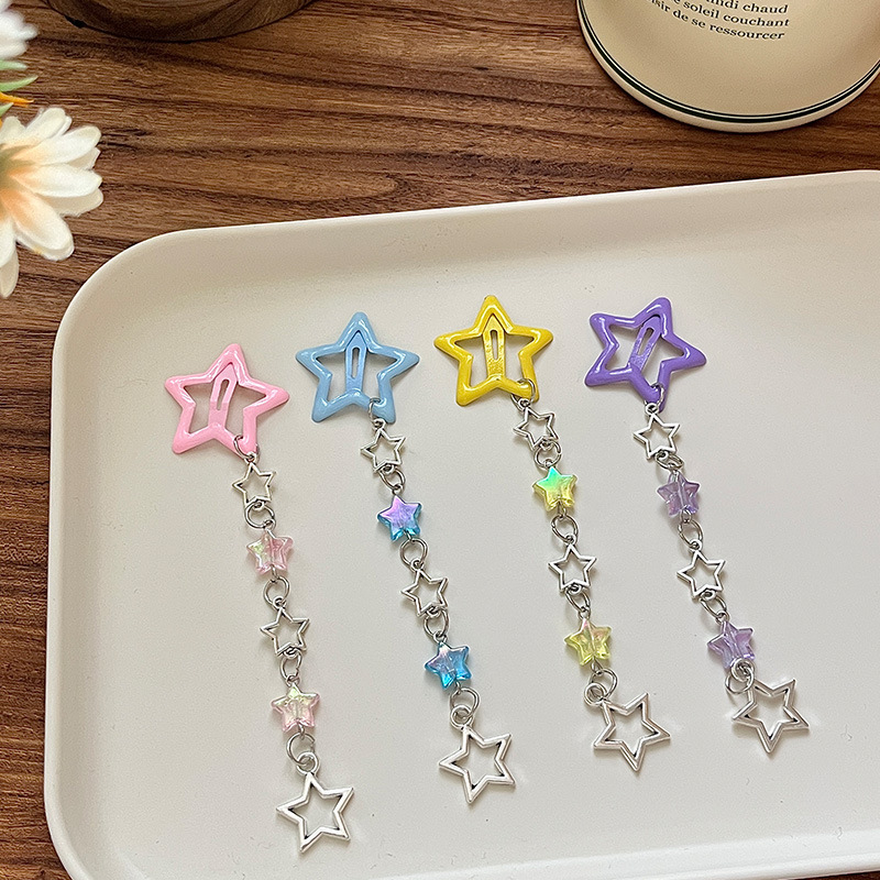Tassel Hairpin Side Dopamine Star Hairpin Shiny Five-Pointed Star Small Hairpin Broken Hairpin Pendant Bb Clip Clip