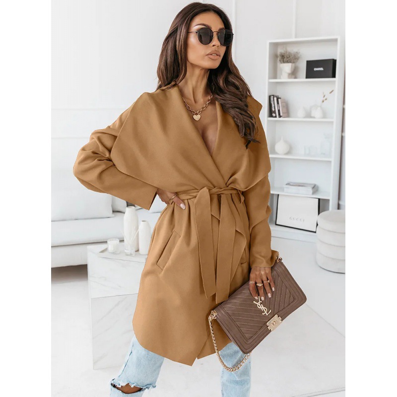 Lapel Solid Color Long Trench Coat