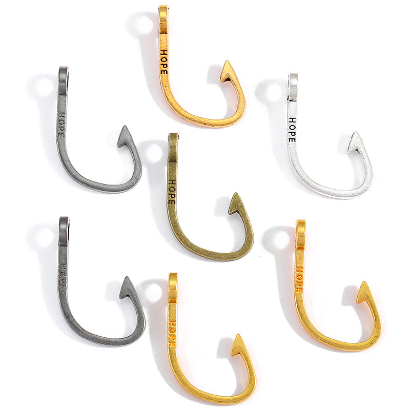 DIY合金饰品配件鱼钩吊坠 复古手链钥匙扣挂件 欧美热销 H17