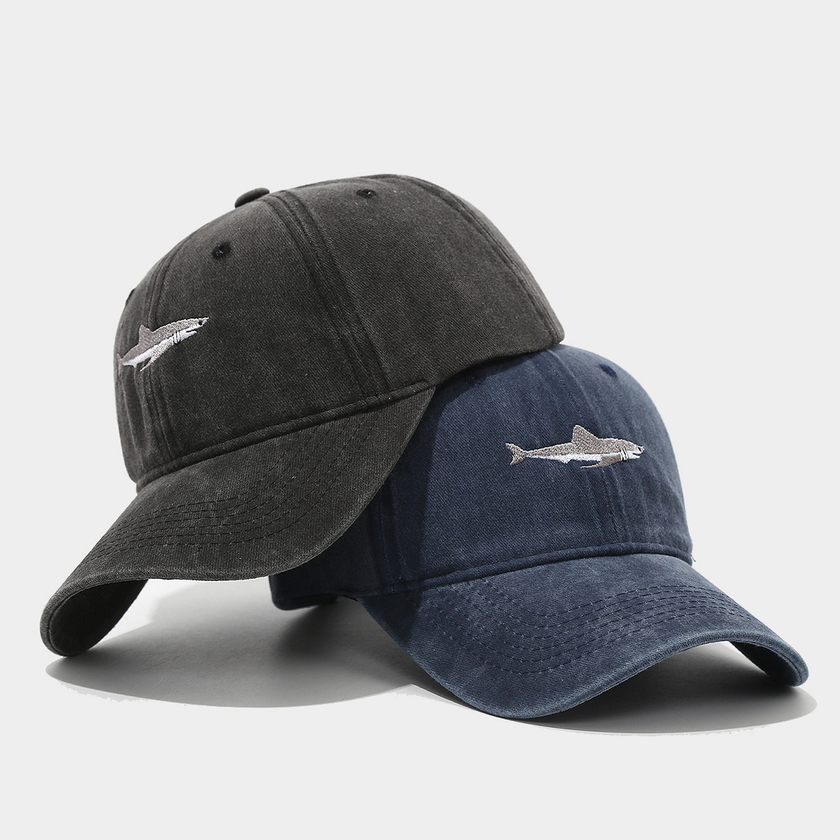 AliExpress transfronteriza de comercio electrónico de la venta caliente gorra de béisbol bordado de tiburón de algodón vintage gorra de pico al aire libre de viaje sombrero para el sol