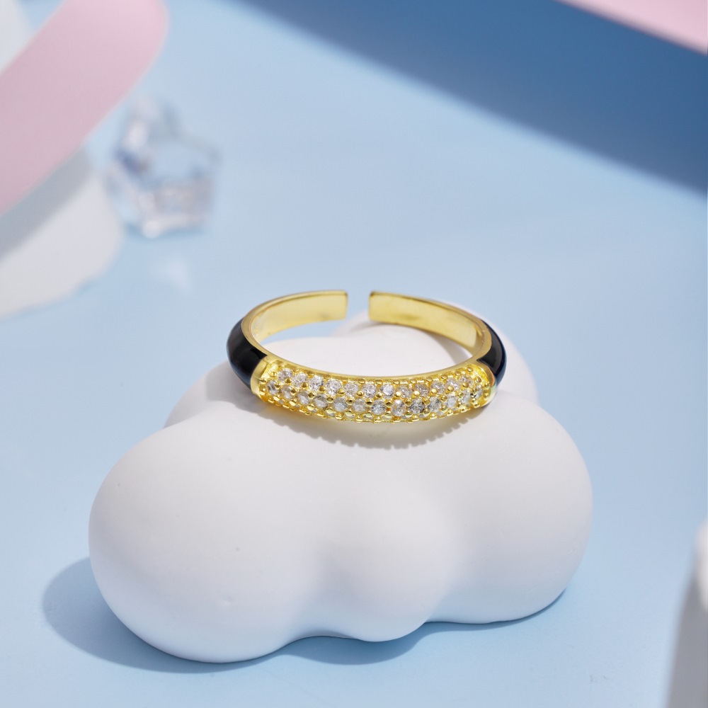 Fashion Geometric Sterling Silver Inlay Zircon Open Ring 1 Piece