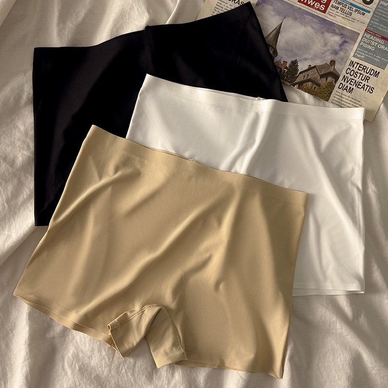 Foreign Trade Pure Color Ice Silk Underwear for Women, Pure Cotton Crotch Breathable Mid-Waist Seamless Anti-Exposure Safety Pants for Girls, Boxer Briefs Foreign Trade Pure Color Ice Silk Underwear for Women, Pure Cotton Crotch Breathable Mid-Waist Seamless Anti-Exposure Safety Pants for Girls, Boxer Briefs